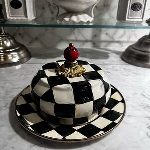 Checkered Dome Butter Dish with Red Knob